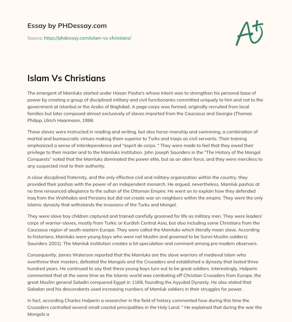 Islam Vs Christians essay