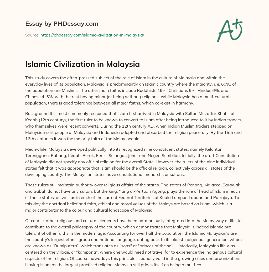 Islamic Civilization in Malaysia essay
