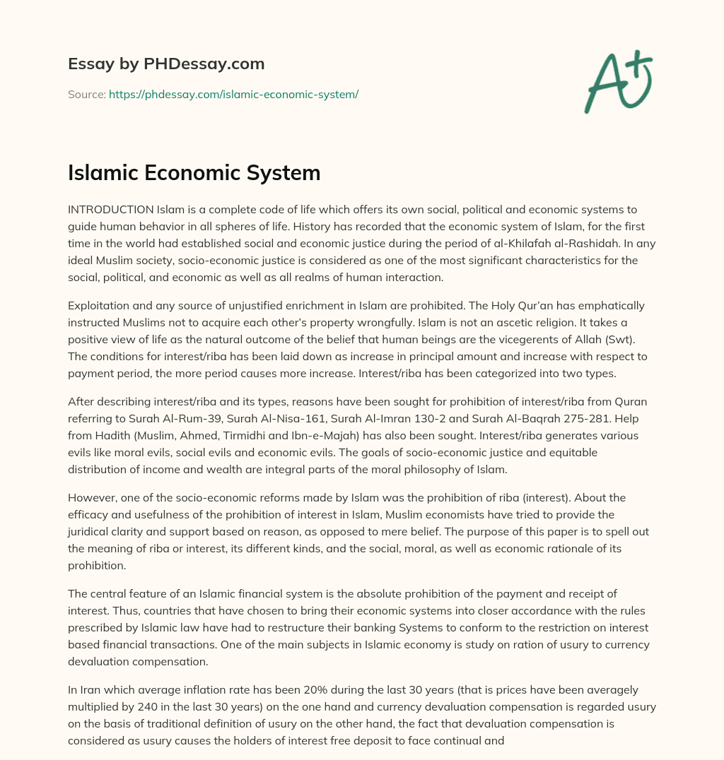 Islamic Economic System essay