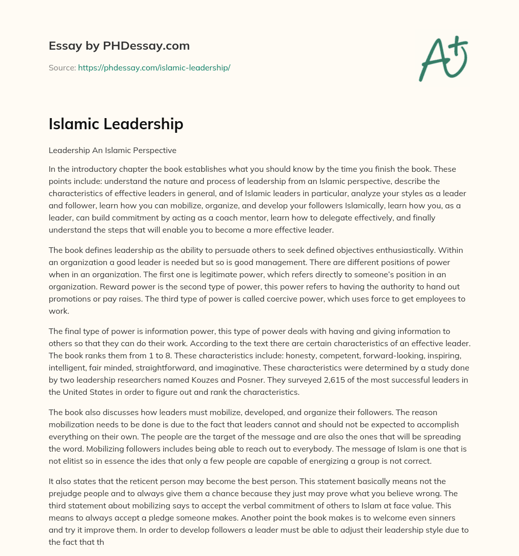 Islamic Leadership essay