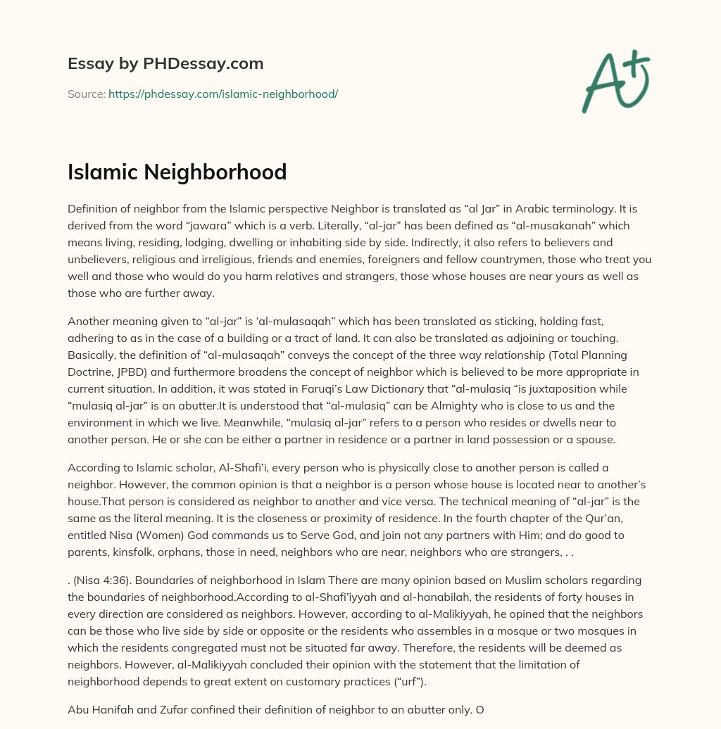 Islamic Neighborhood essay