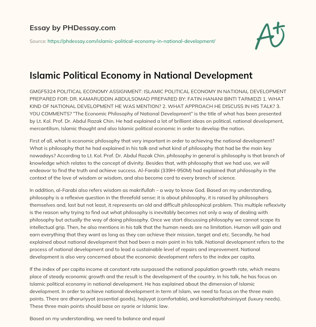 Islamic Political Economy in National Development essay