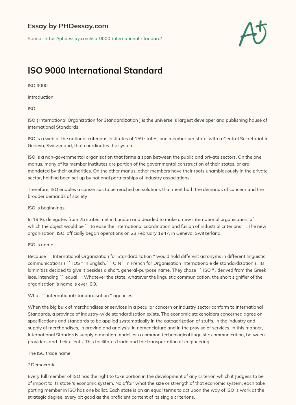 ISO 9000 International Standard essay