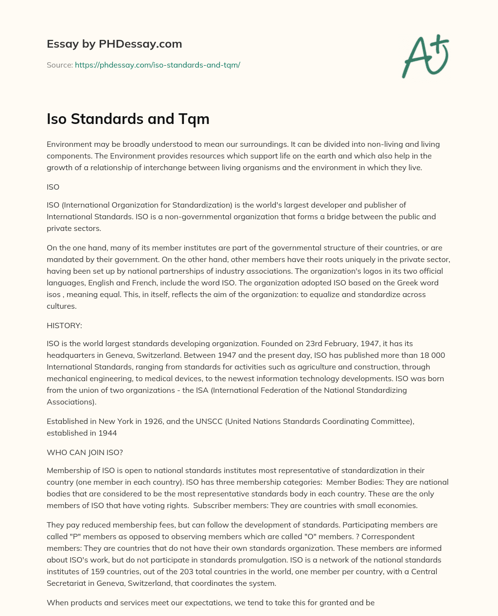 Iso Standards and Tqm essay