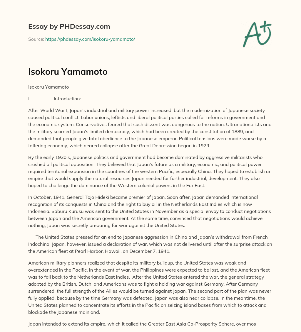 Isokoru Yamamoto essay