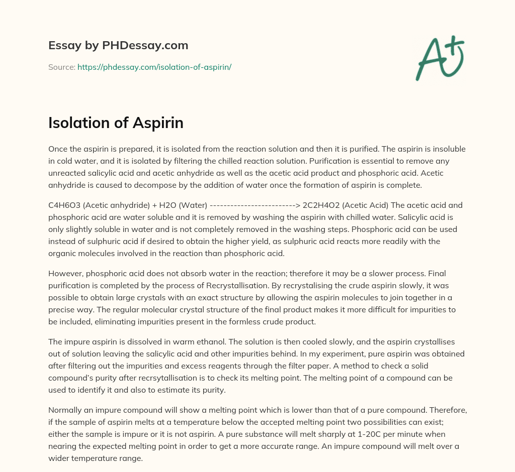 Isolation of Aspirin essay