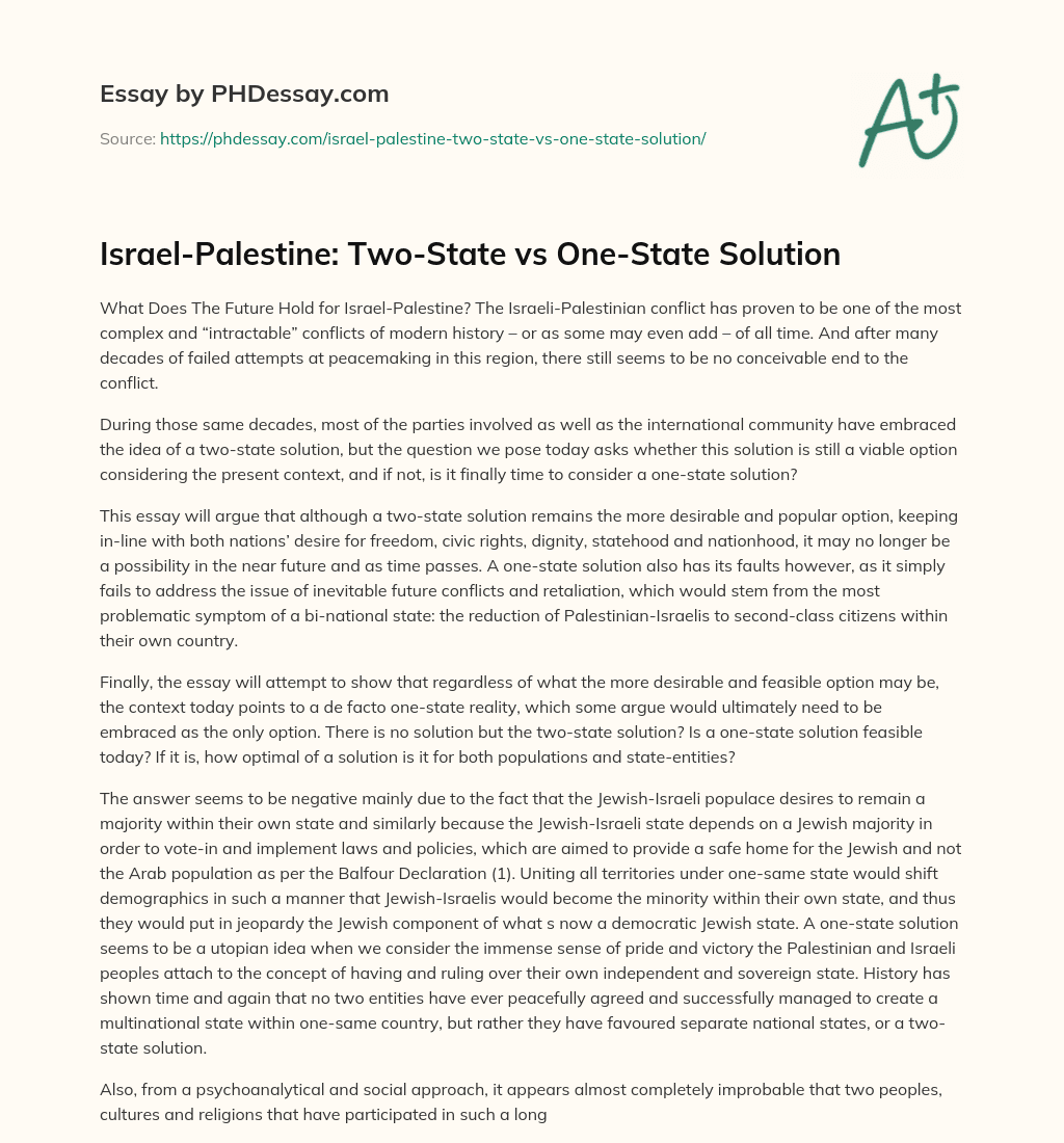 Israel-Palestine: Two-State vs One-State Solution essay