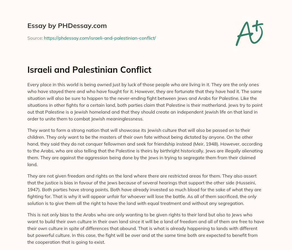 Israeli and Palestinian Conflict essay