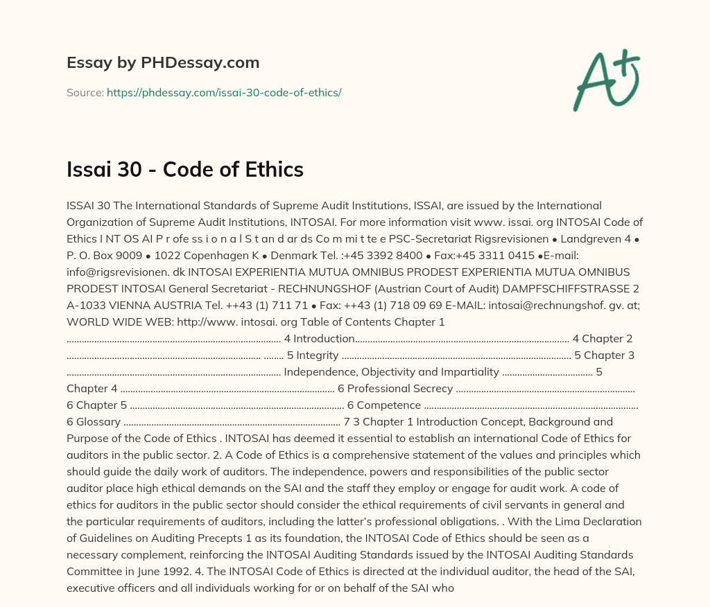 Issai 30 – Code of Ethics essay