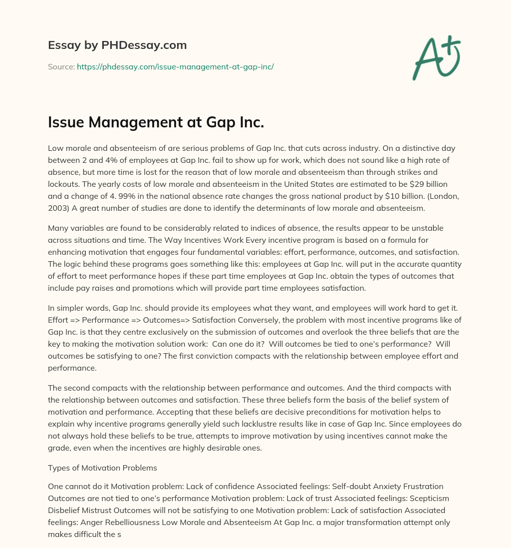 Issue Management at Gap Inc. essay