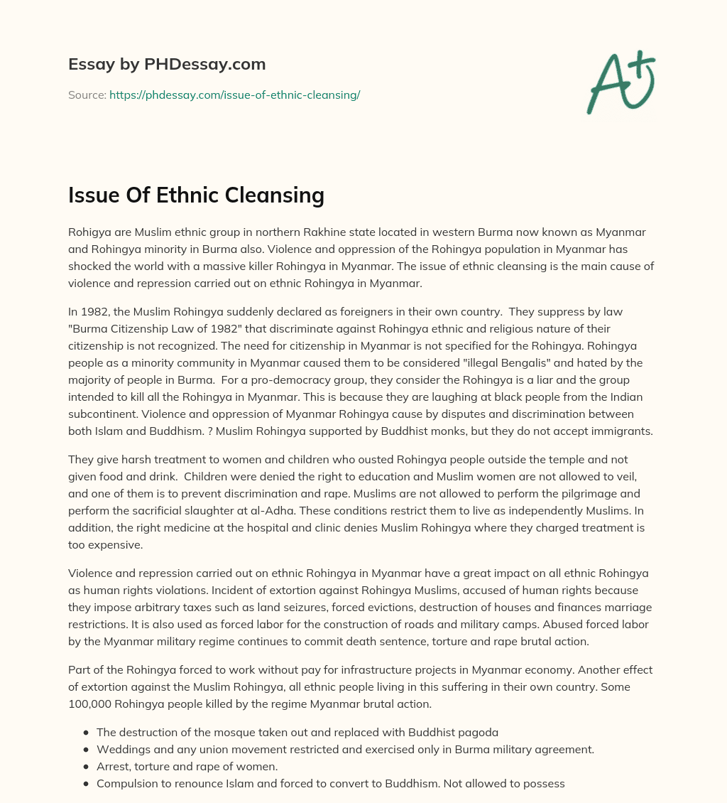 Issue Of Ethnic Cleansing essay