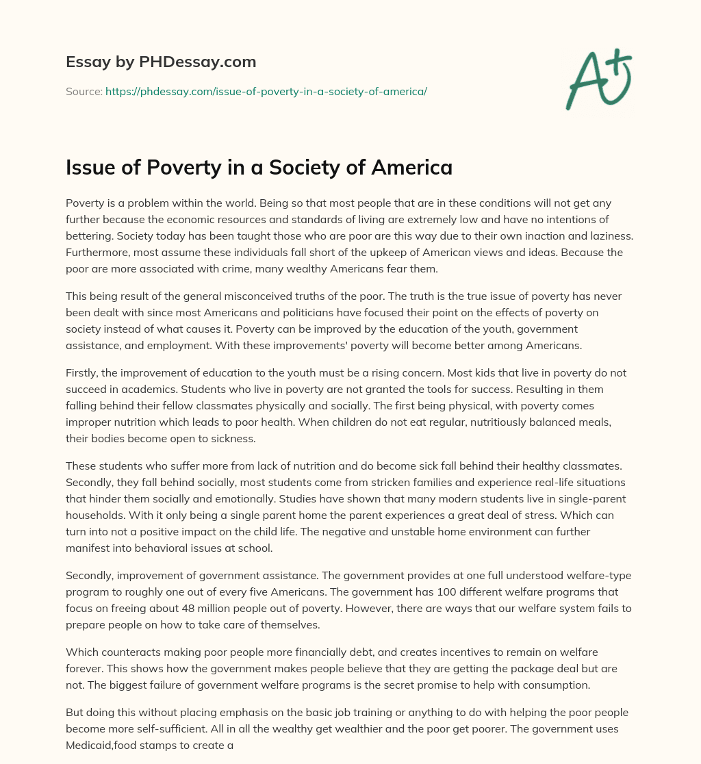 Issue of Poverty in a Society of America essay