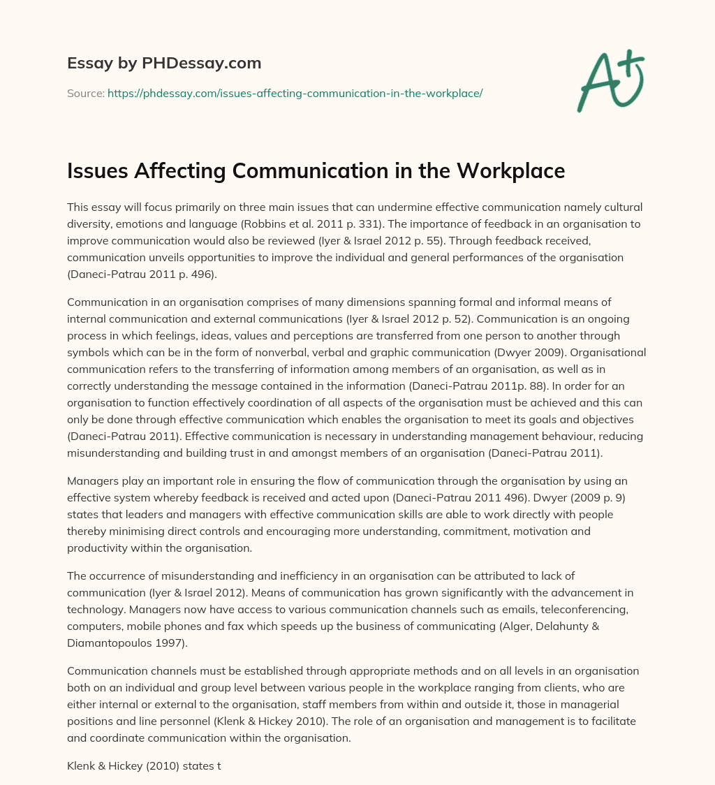 Issues Affecting Communication in the Workplace essay
