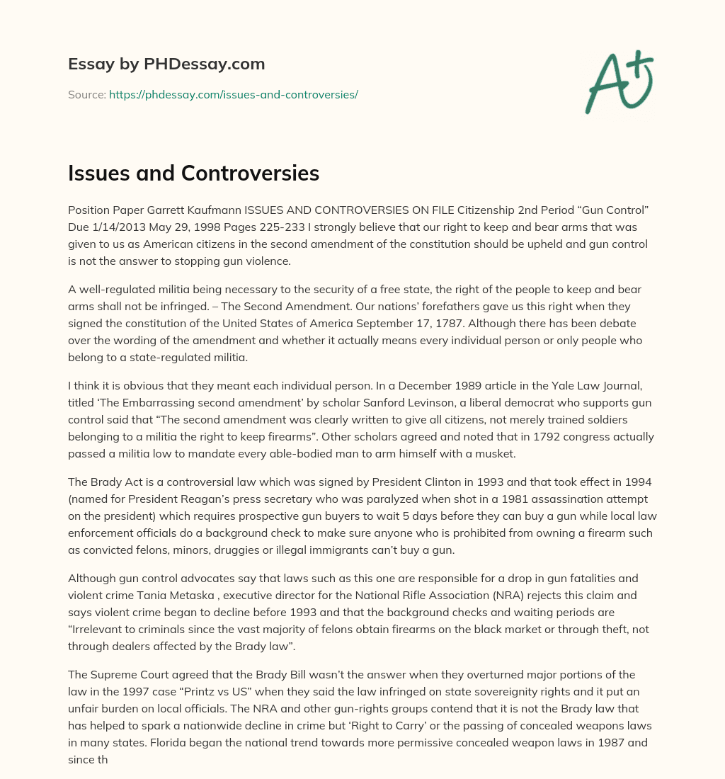 Issues and Controversies essay