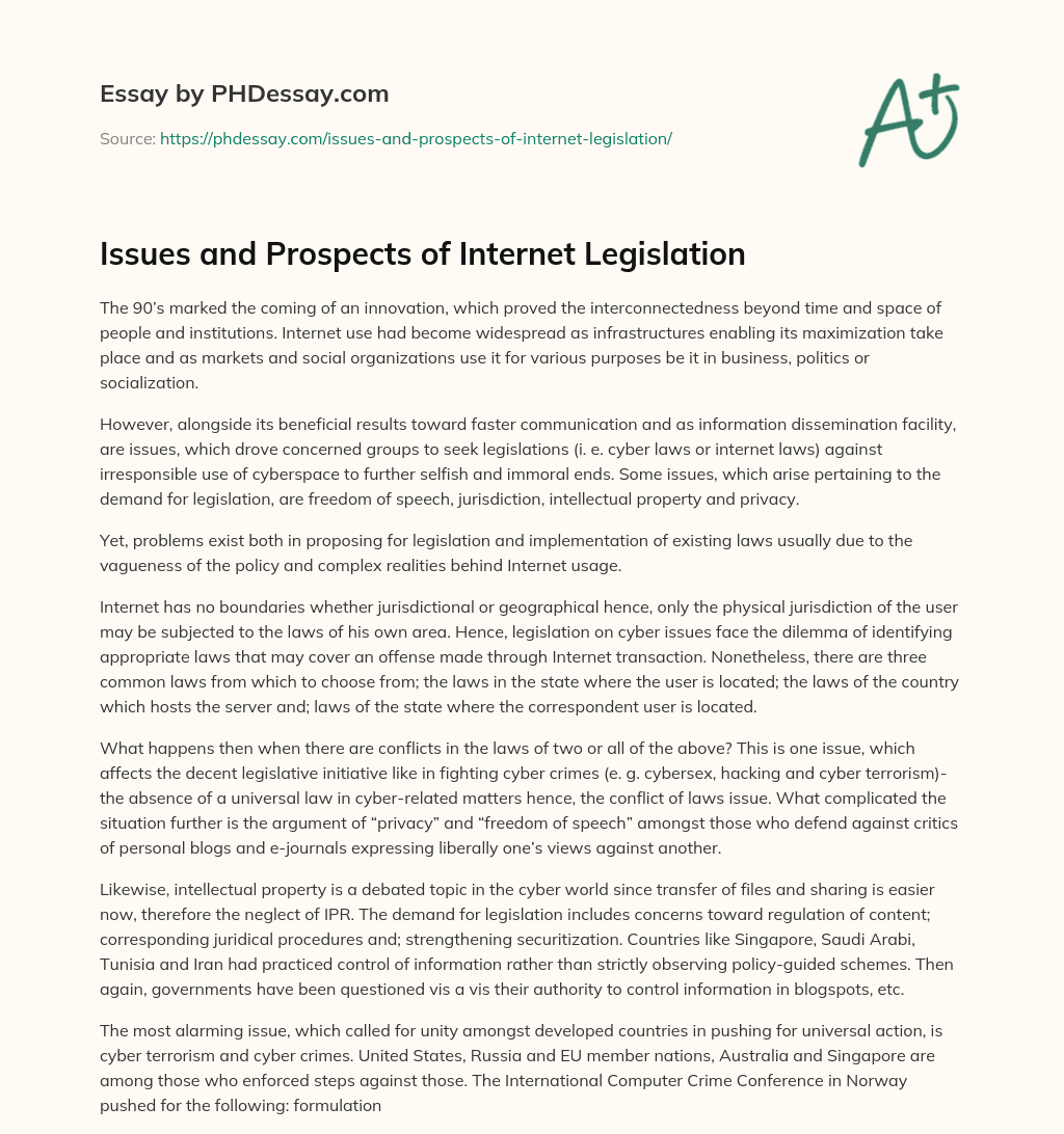 Issues and Prospects of Internet Legislation essay