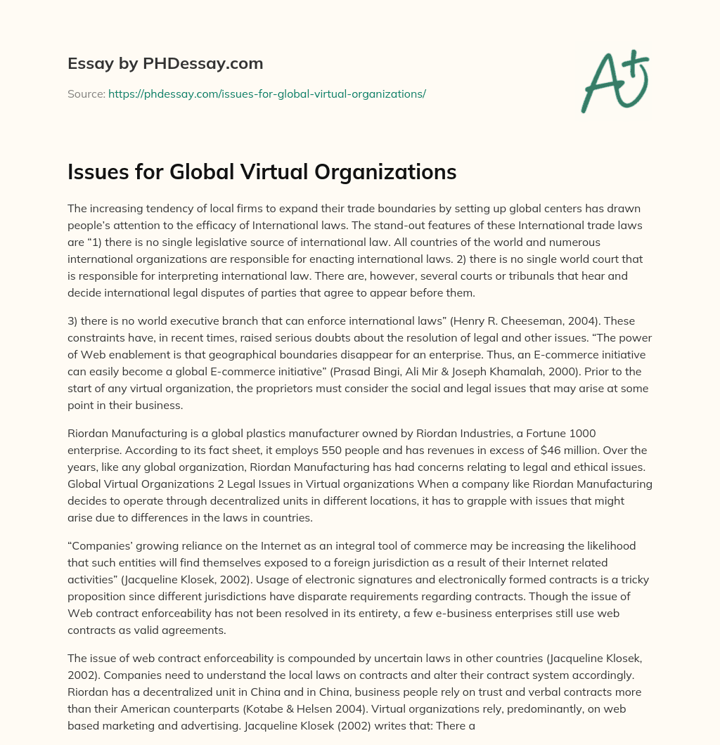 Issues for Global Virtual Organizations essay