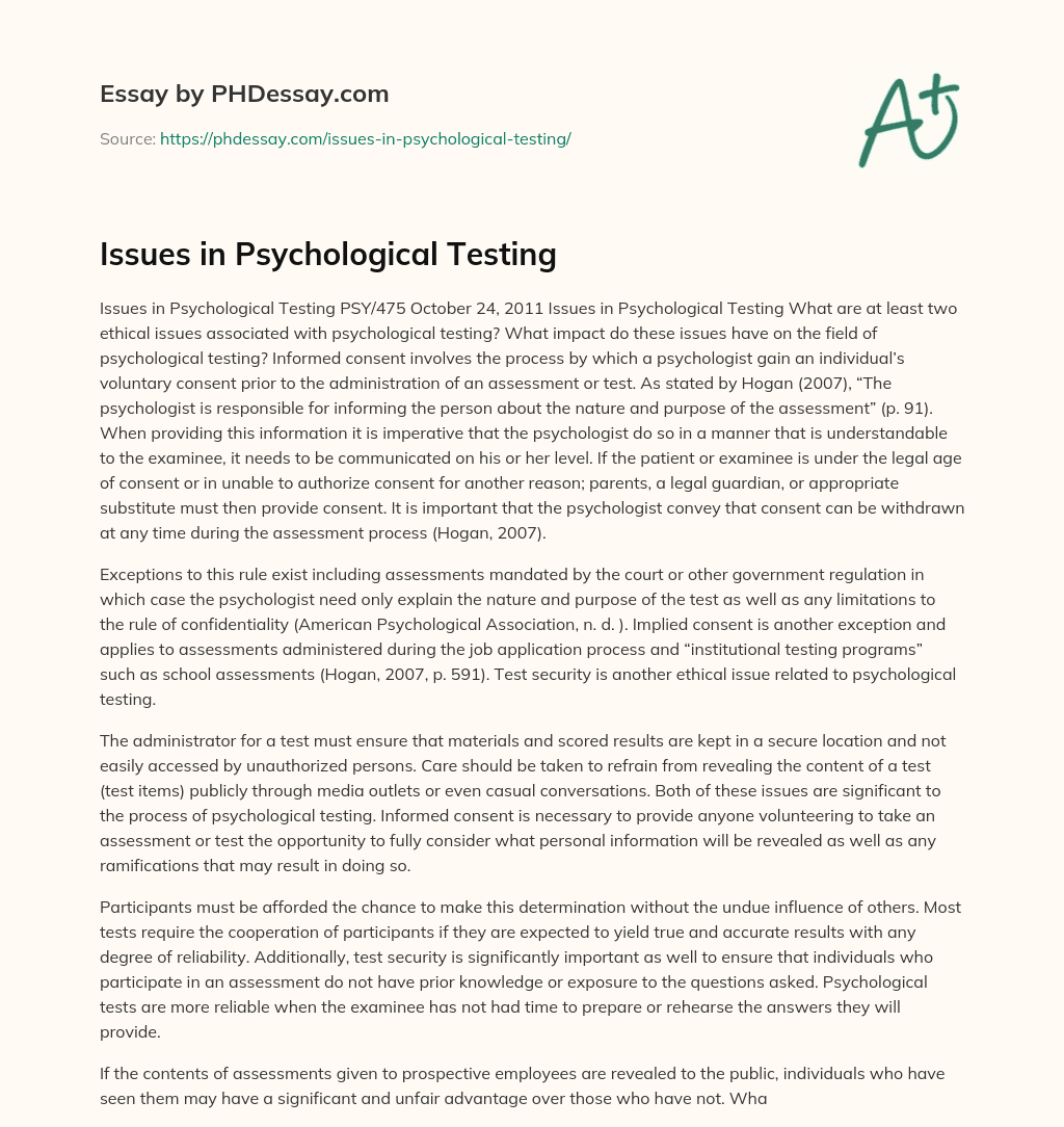 issues-in-psychological-testing-phdessay