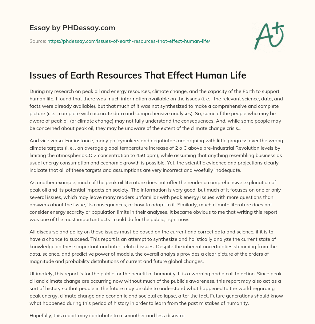 Issues of  Earth Resources That Effect Human Life essay