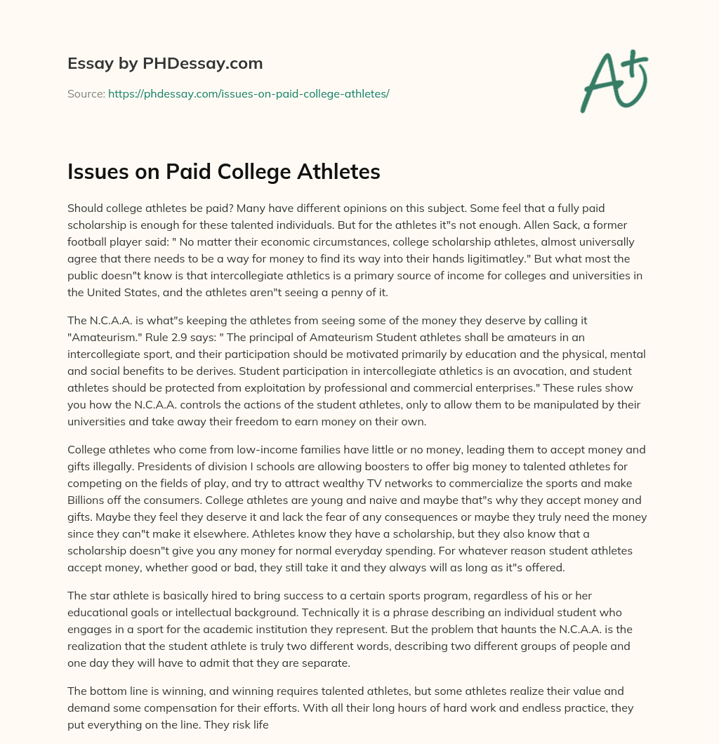 Issues on Paid College Athletes essay