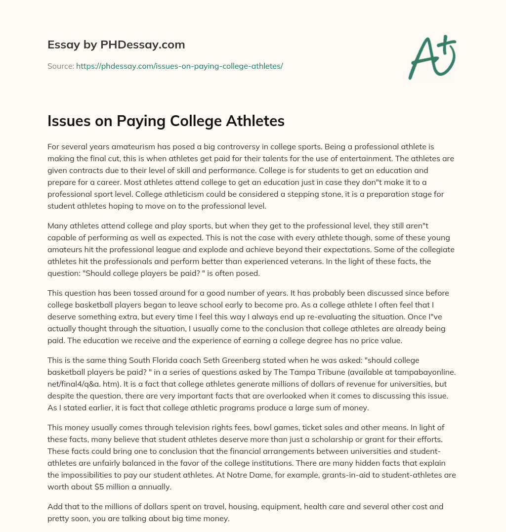 essay about paying college athletes