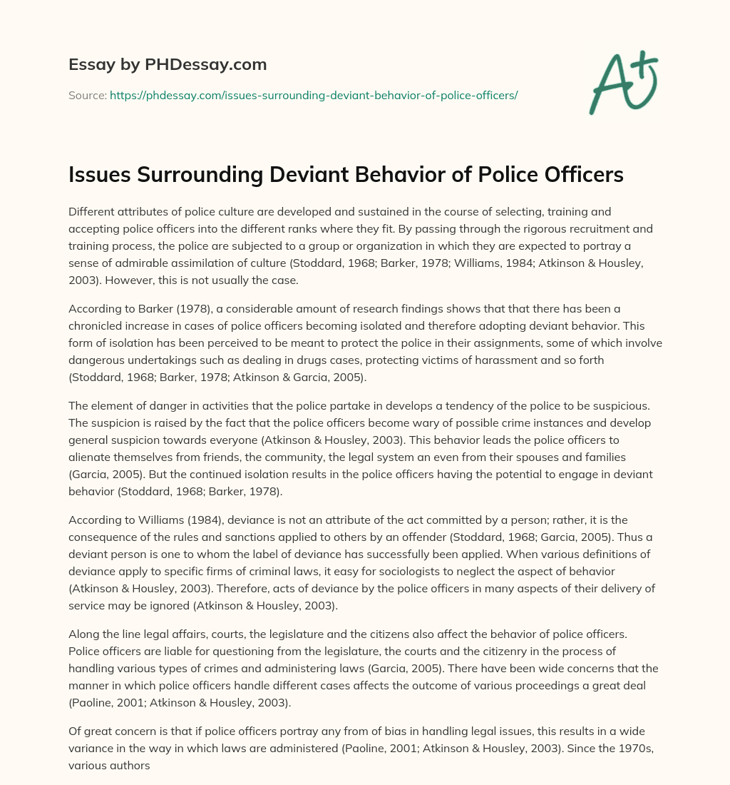 Issues Surrounding Deviant Behavior of Police Officers essay