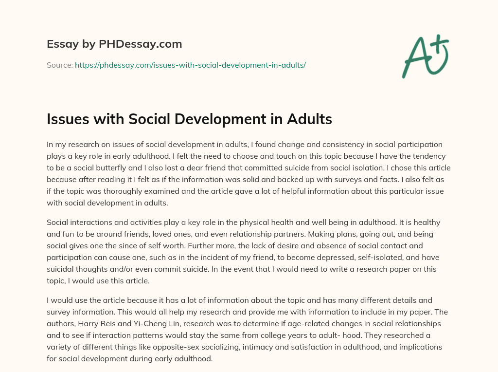Issues with Social Development in Adults essay