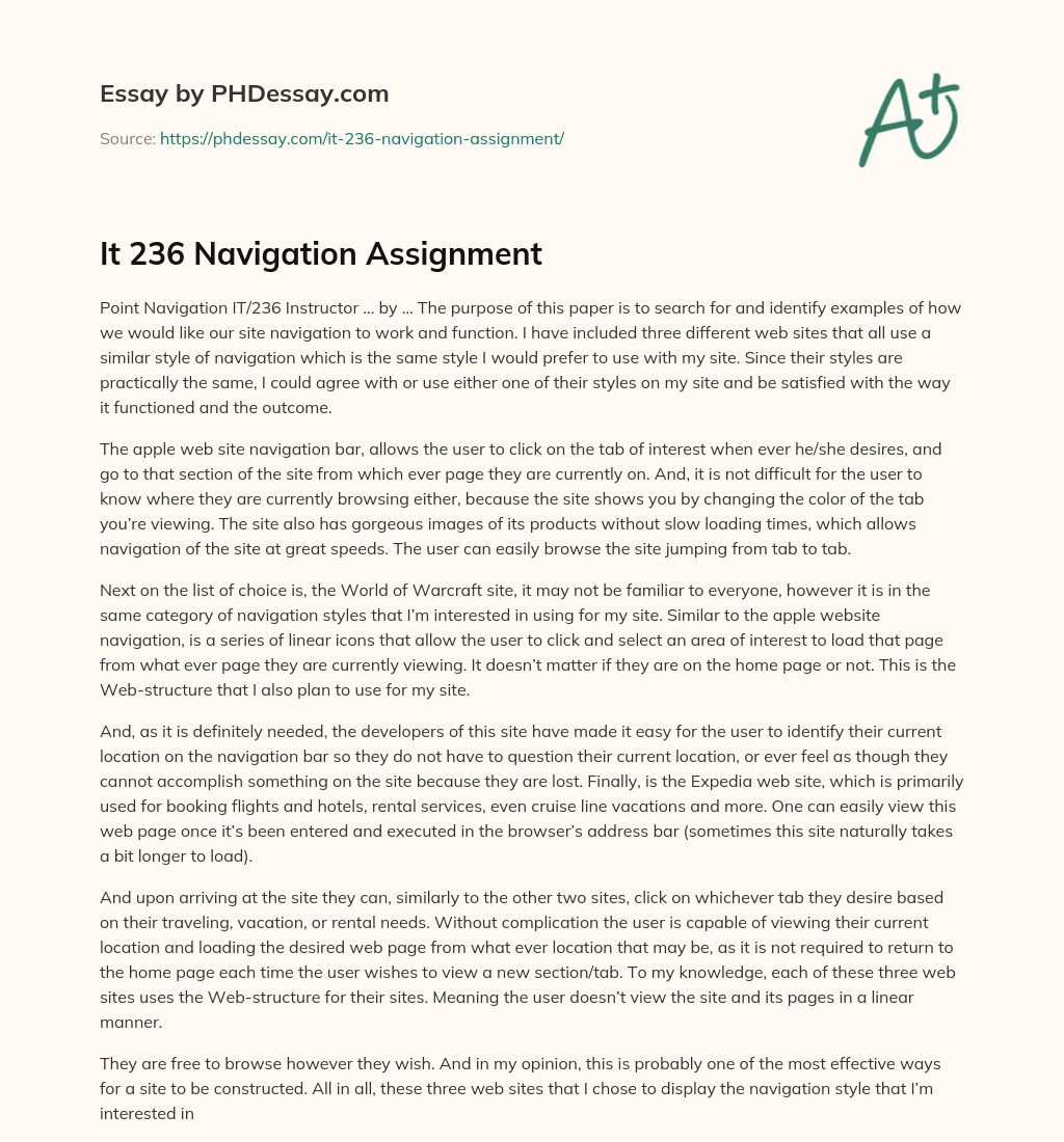 It 236 Navigation Assignment essay
