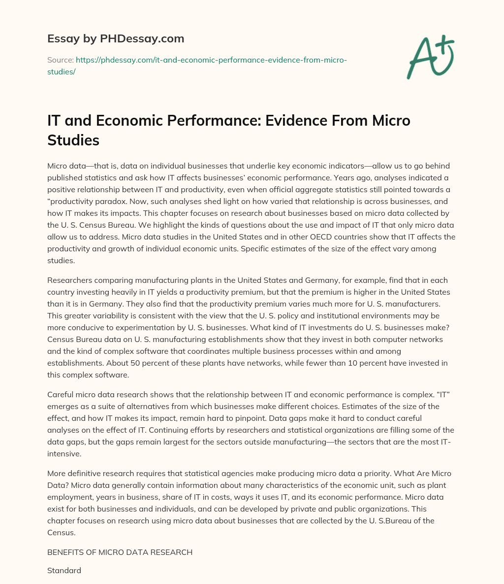 IT and Economic Performance: Evidence From Micro Studies essay