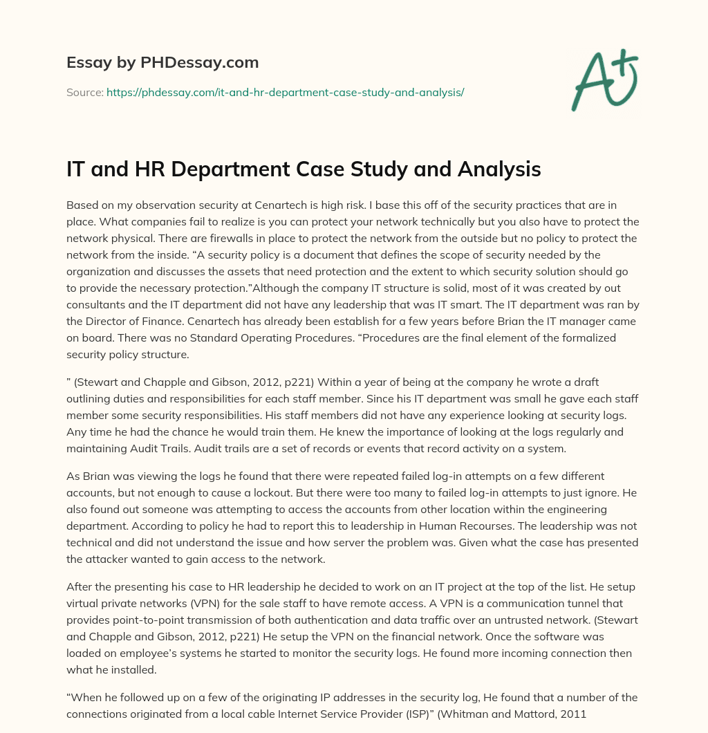 IT and HR Department Case Study and Analysis essay