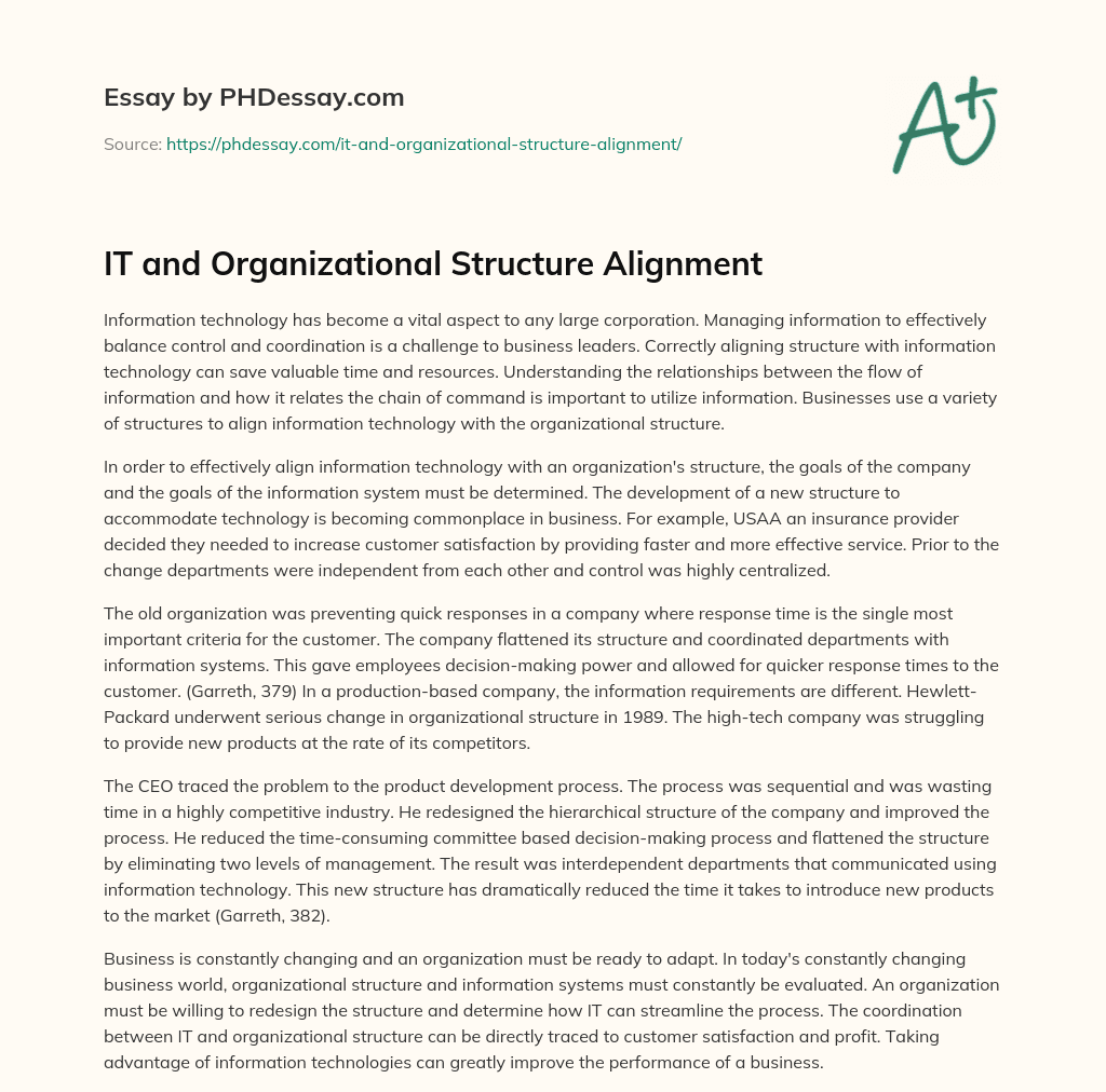 IT and Organizational Structure Alignment essay