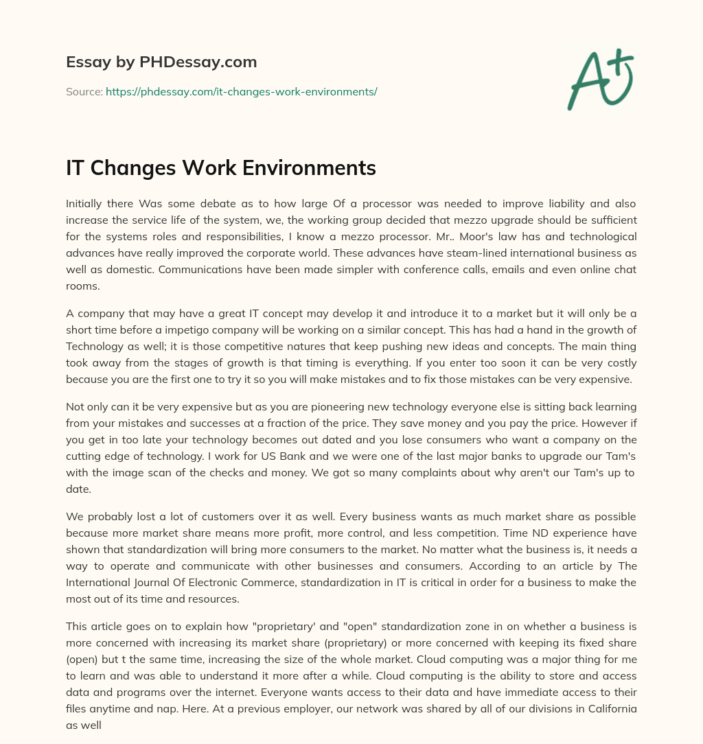 IT Changes Work Environments essay