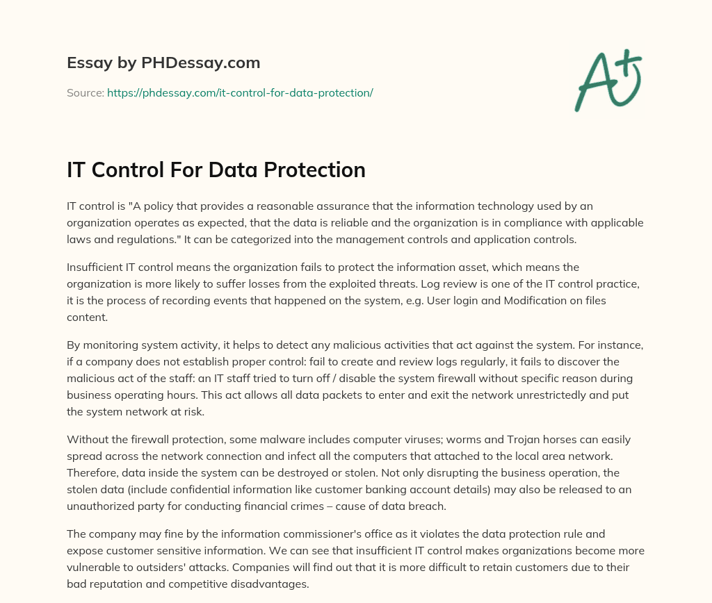 IT Control For Data Protection essay