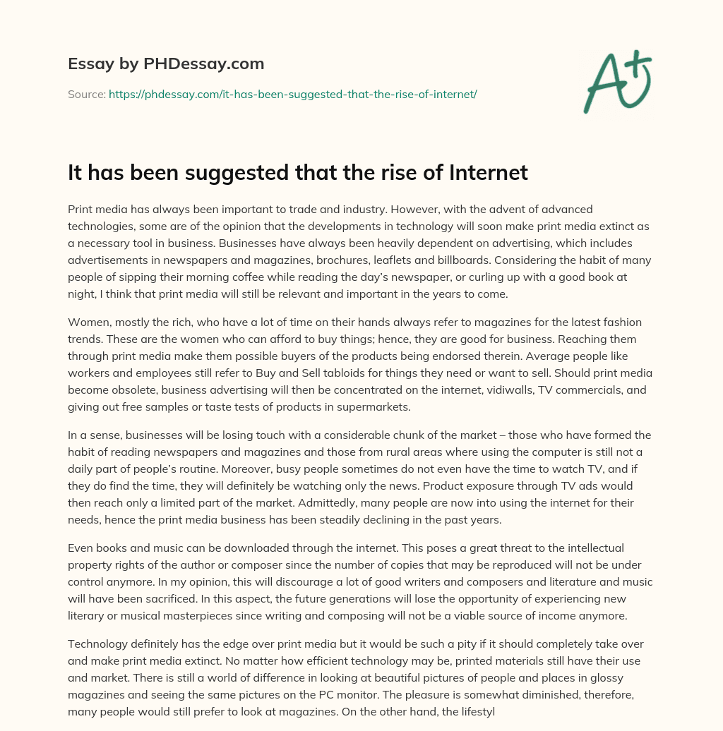 It has been suggested that the rise of Internet essay