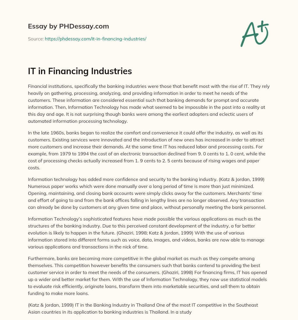 IT in Financing Industries essay
