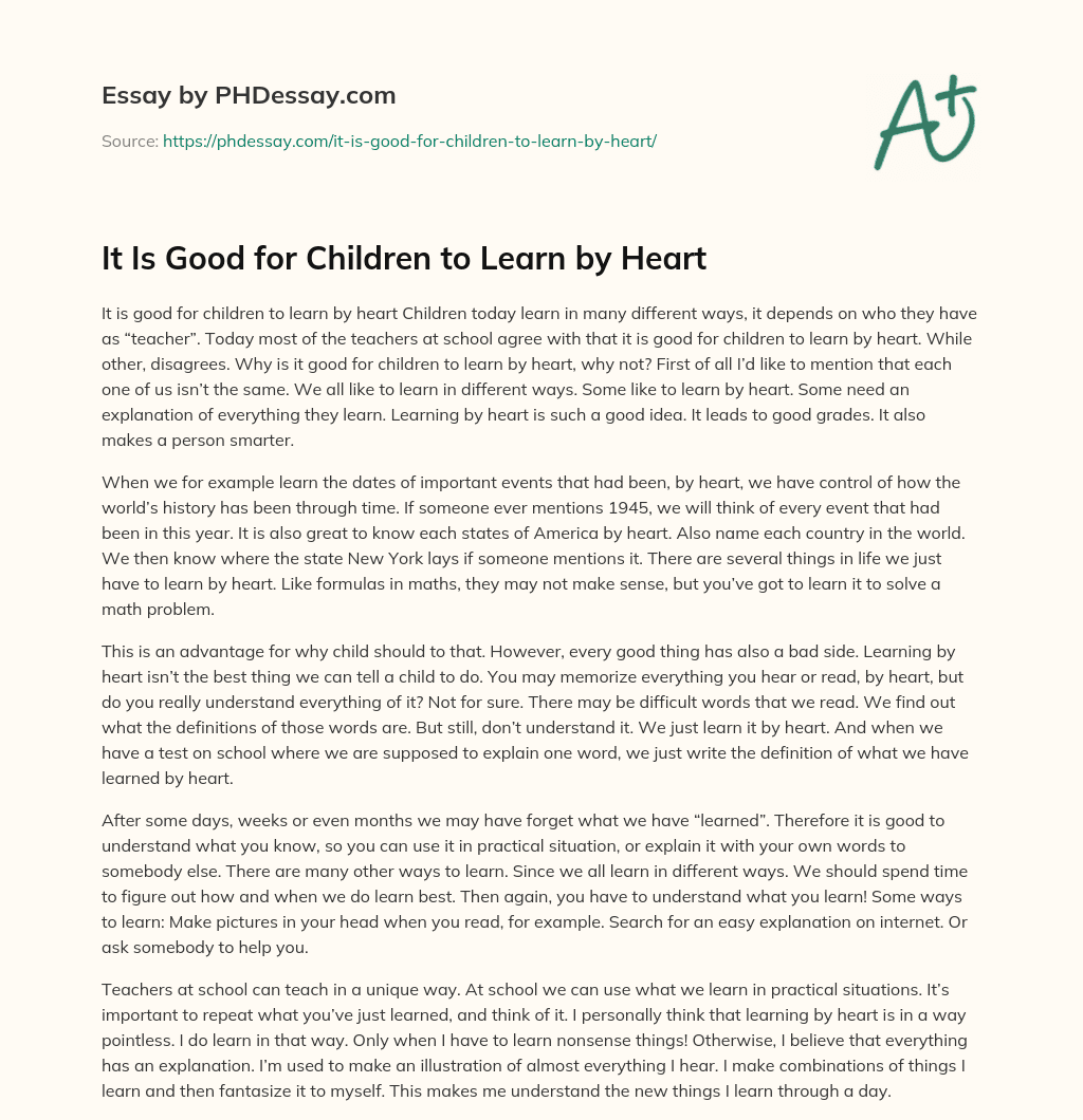 It Is Good for Children to Learn by Heart essay