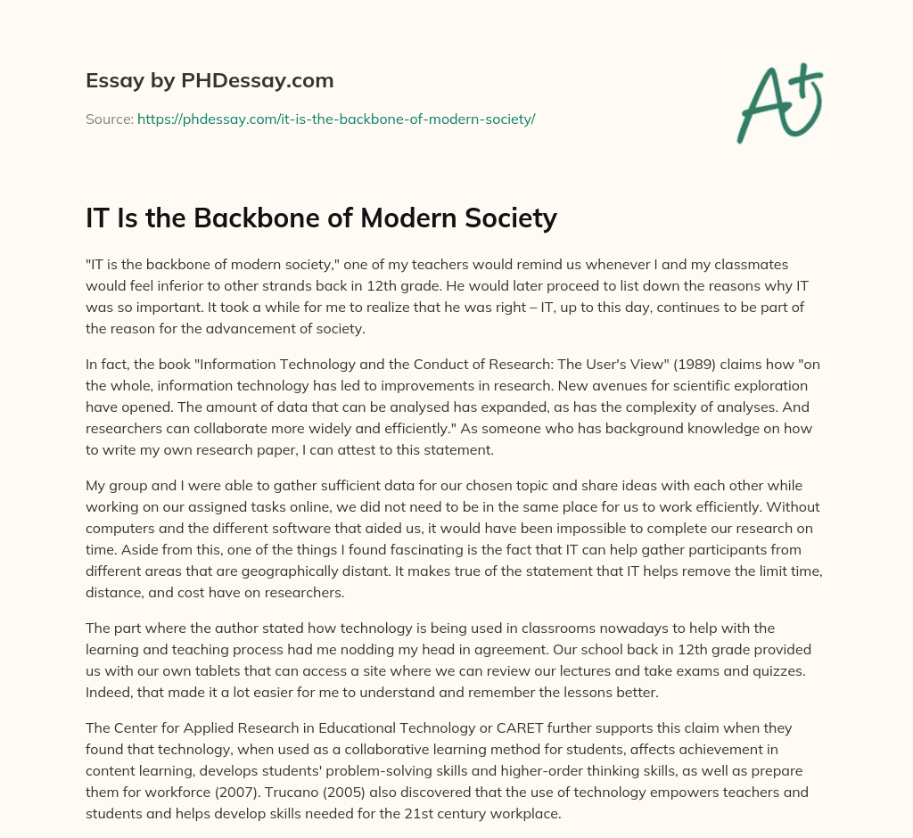 IT Is the Backbone of Modern Society essay