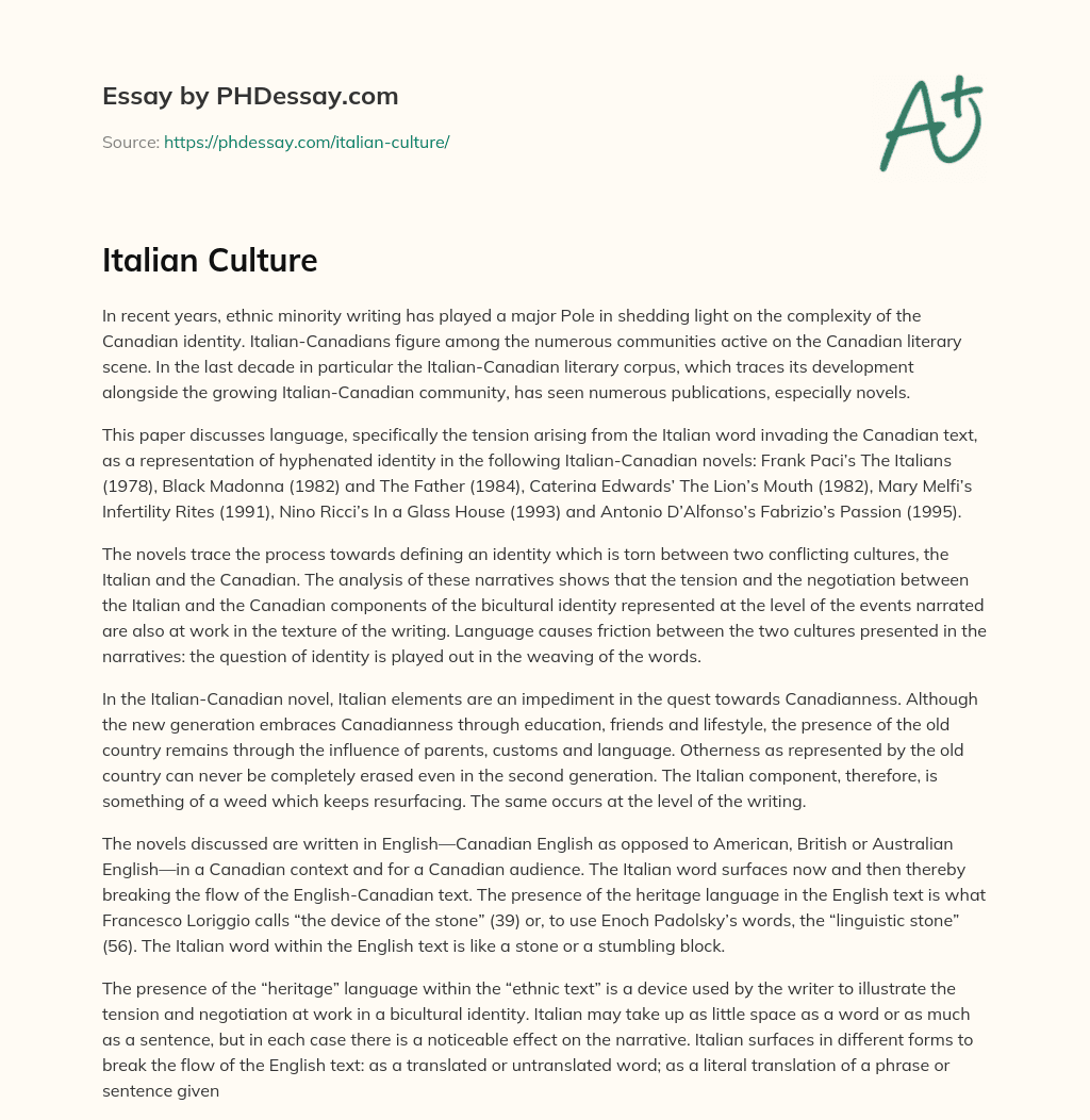 Italian Culture essay