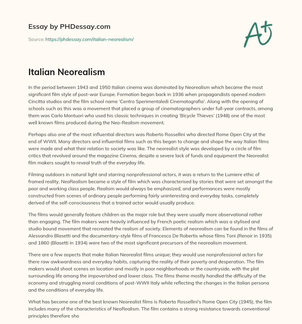 Italian Neorealism essay