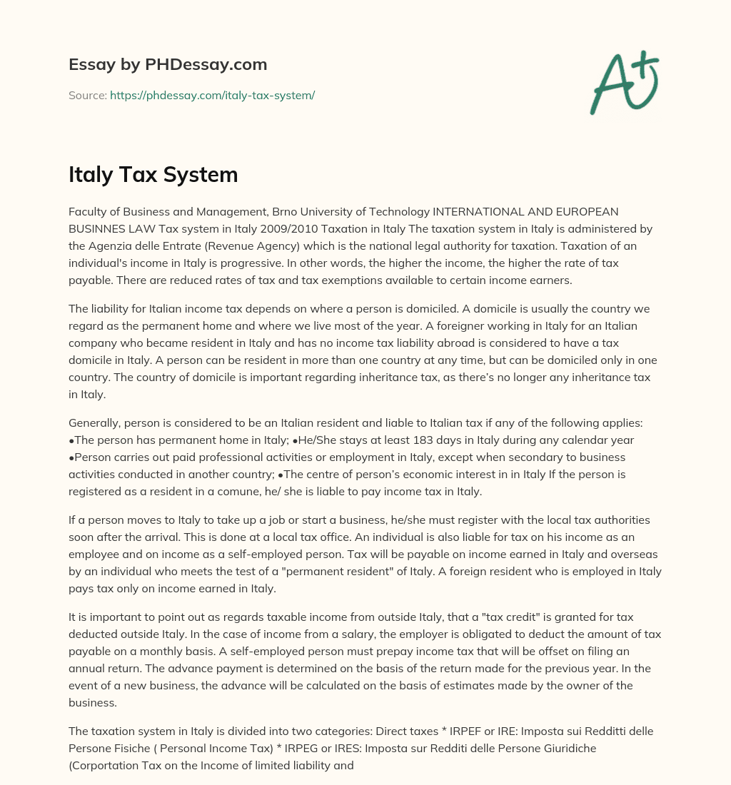 Italy Tax System essay