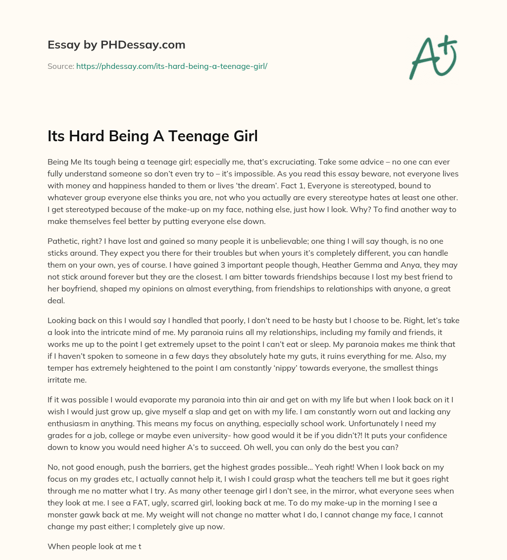 Its Hard Being A Teenage Girl essay
