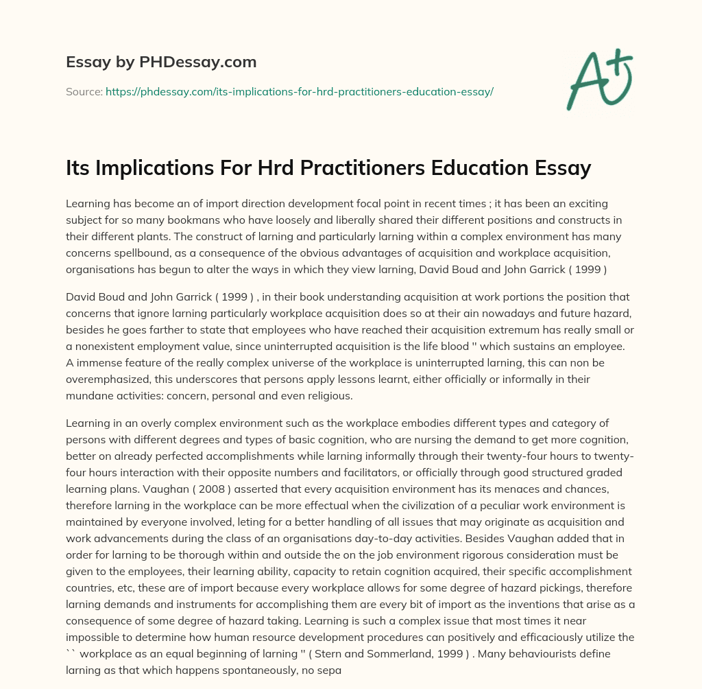 Its Implications For Hrd Practitioners Education Essay essay