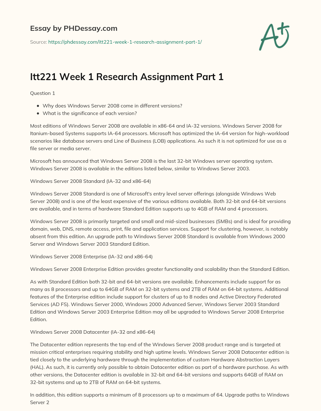 Itt221 Week 1 Research Assignment Part 1 essay