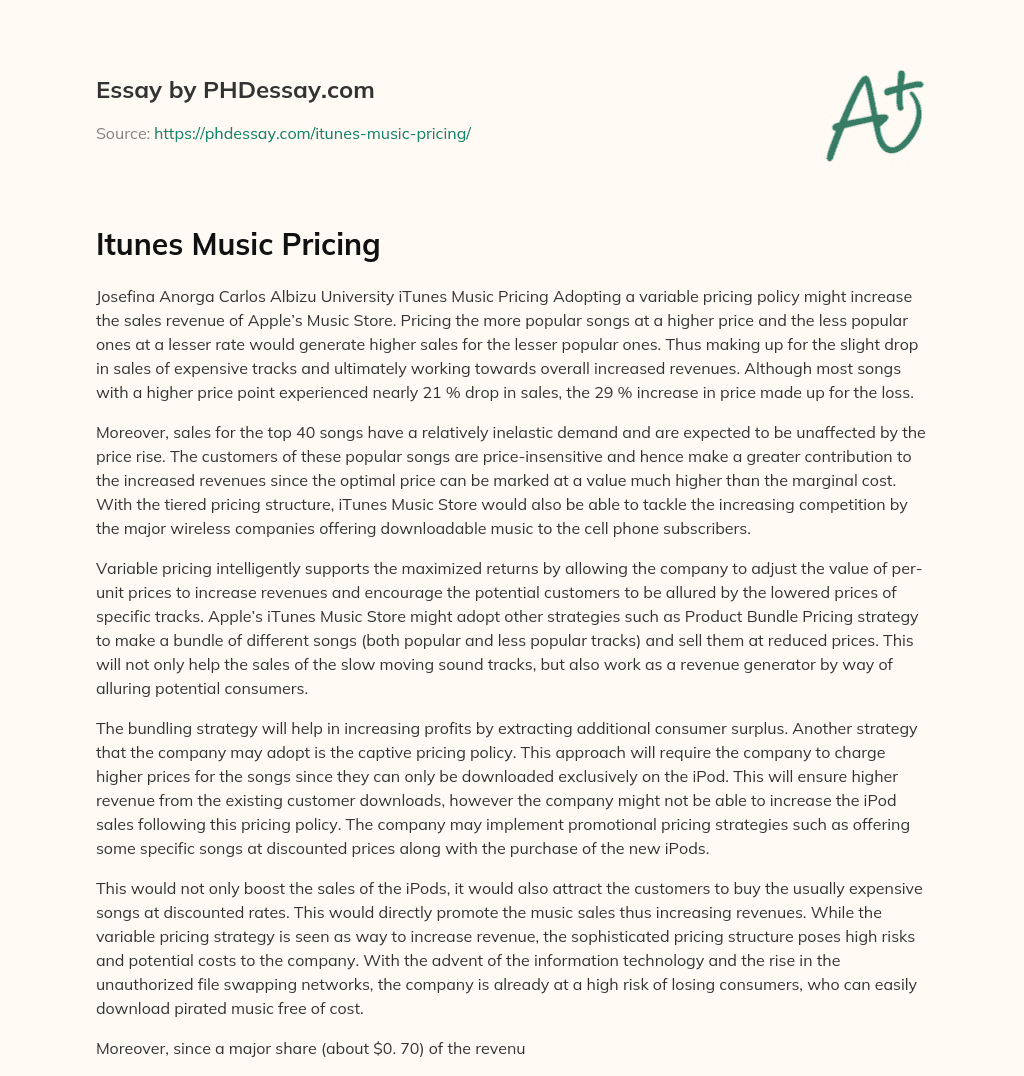Itunes Music Pricing essay