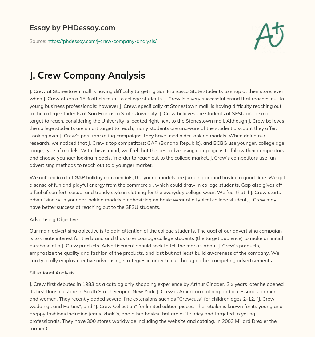 J. Crew Company Analysis essay