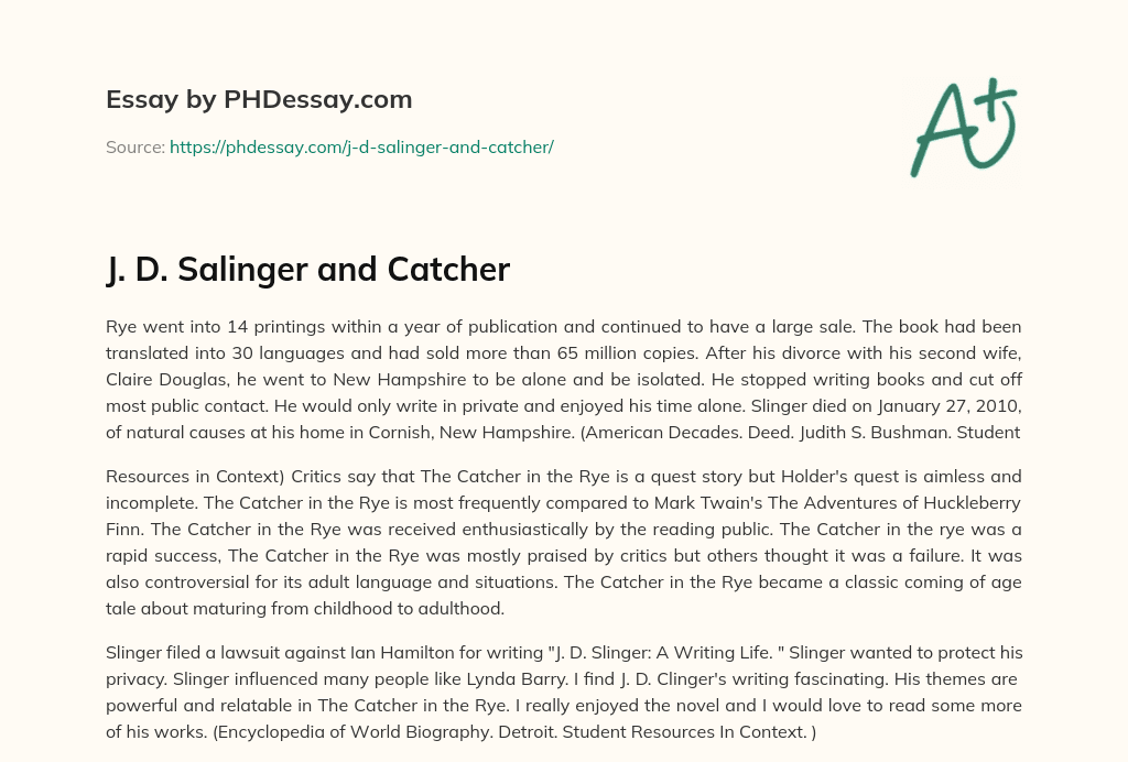 J. D. Salinger and Catcher essay