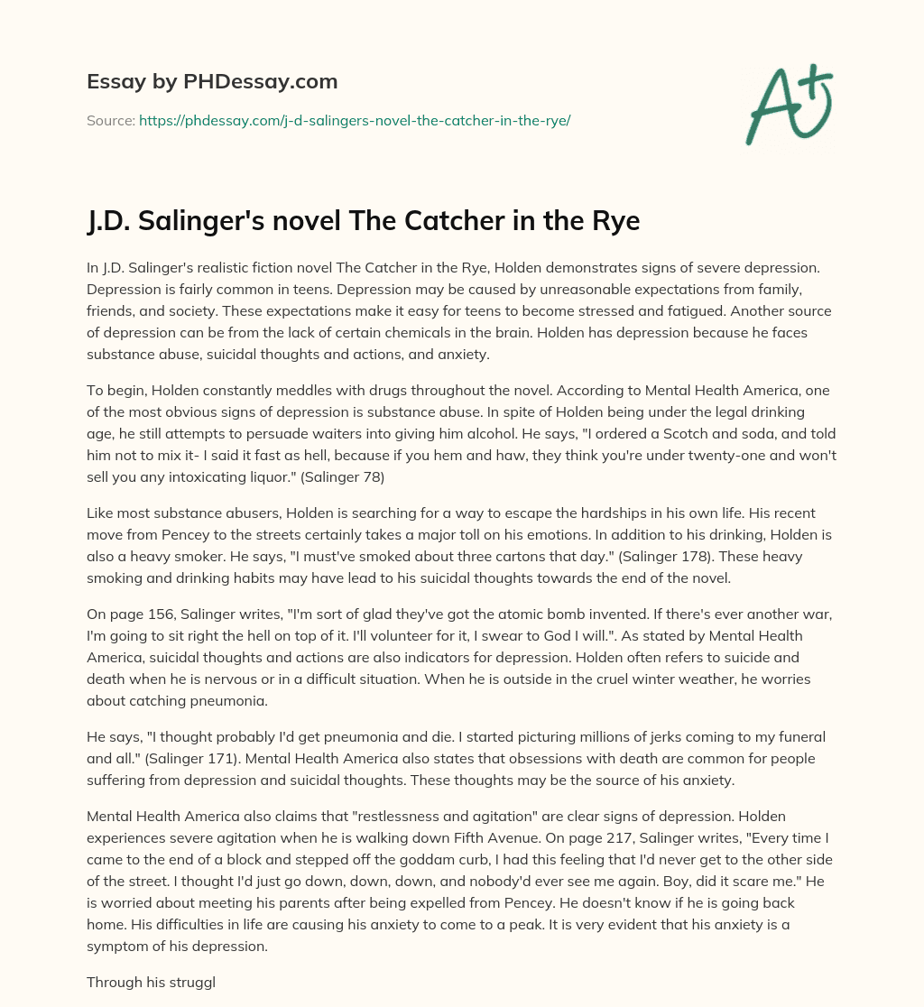 J.D. Salinger’s novel The Catcher in the Rye essay