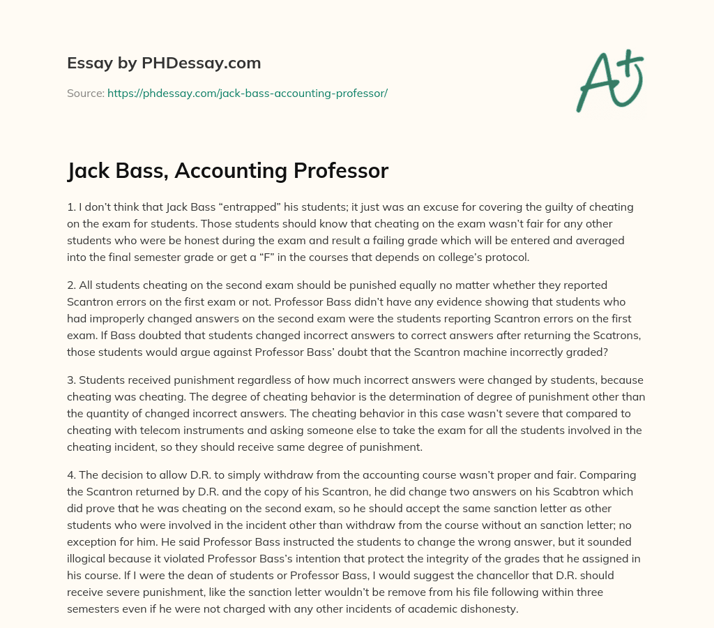 Jack Bass, Accounting Professor essay