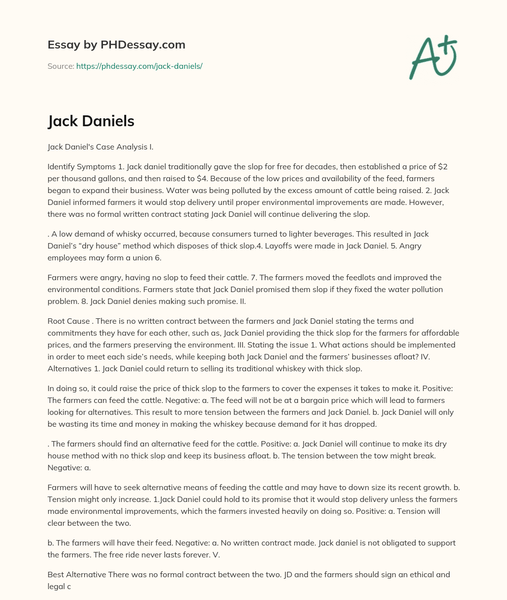Jack Daniels essay