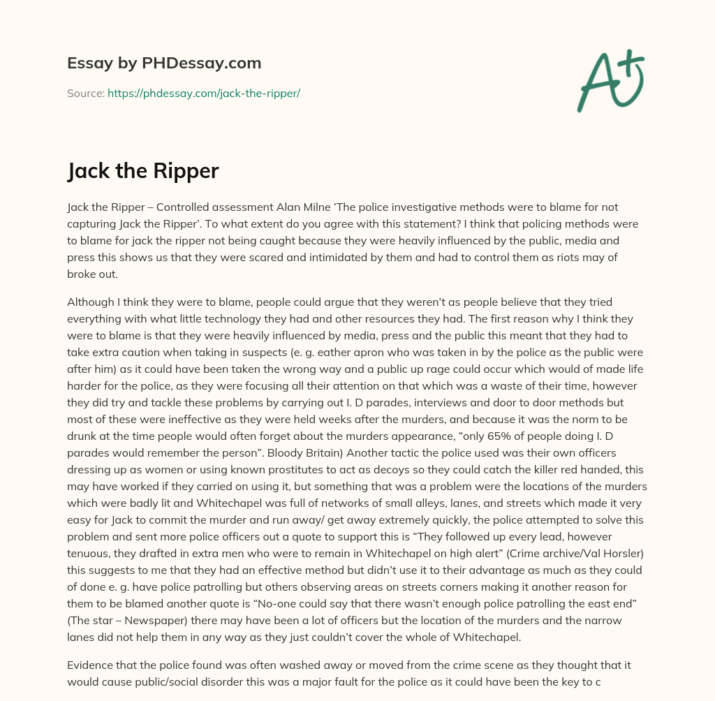 jack the ripper hook for essay