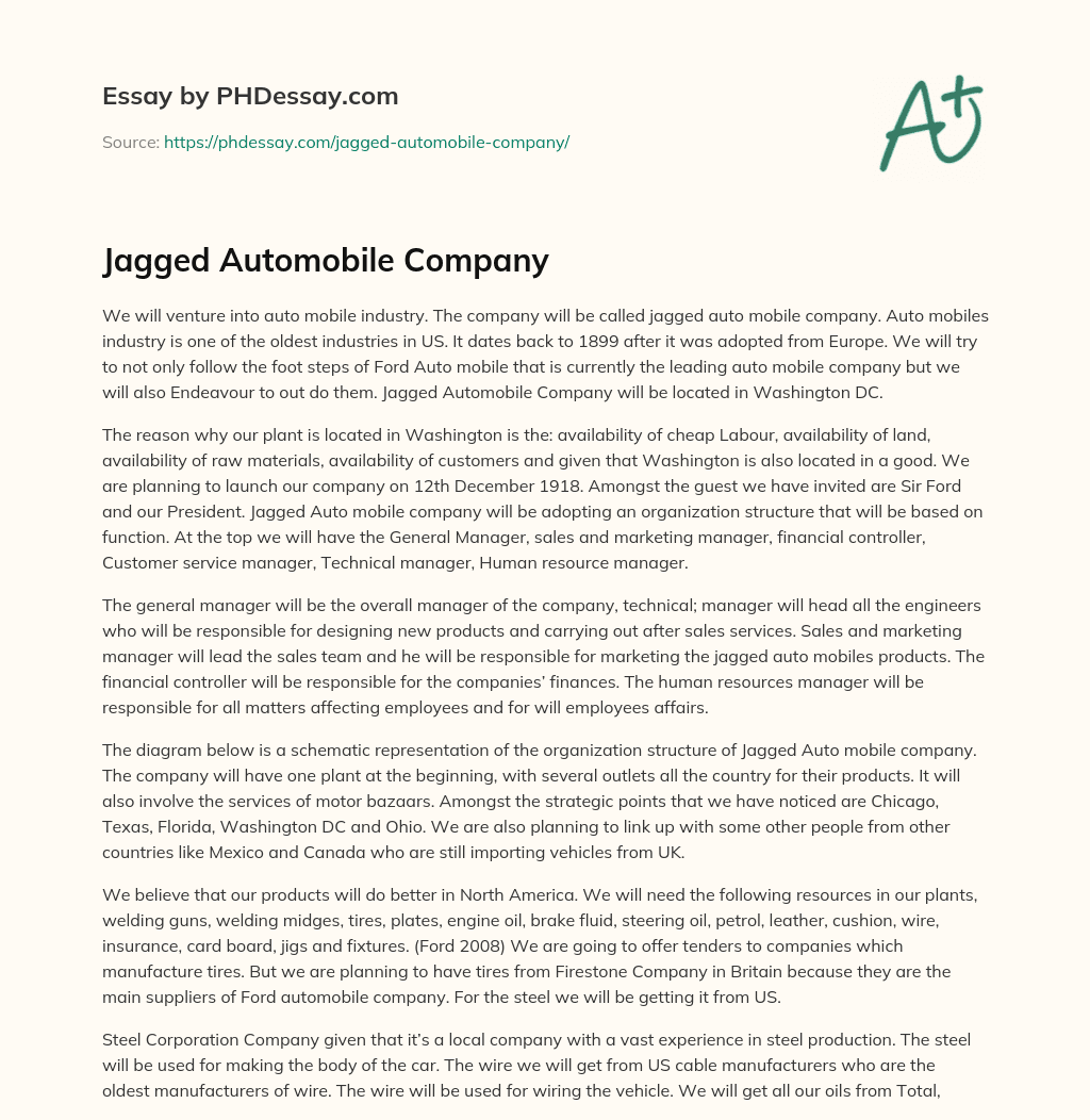Jagged Automobile Company essay